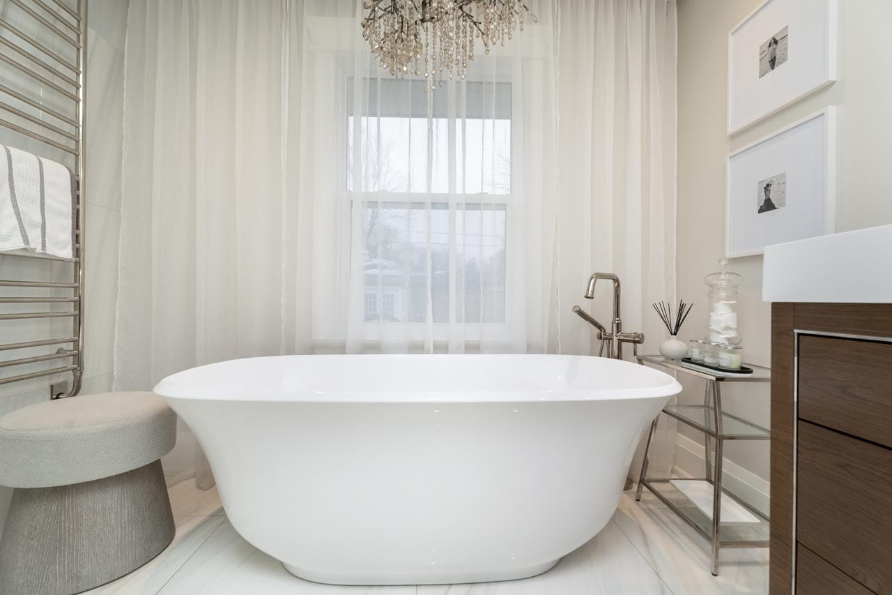Sheer Drape in bathroom keep light with added privacy